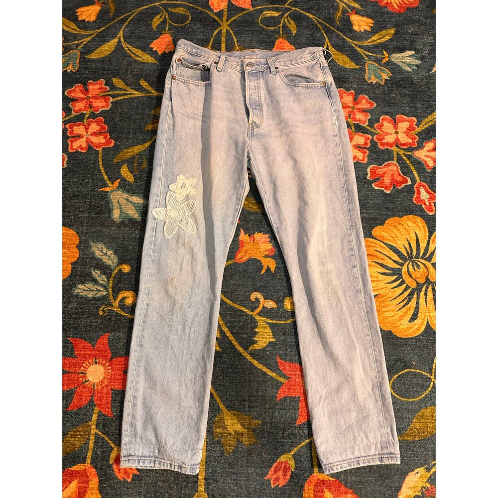 Levi's 501 Embroidered Floral Straight Jeans Size 31 x 32